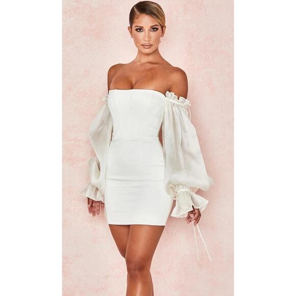 House of CB Marisa Ivory Satin Croset Mini Dress Size XS Extra Small - Picture 2 of 9